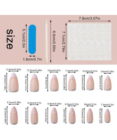 NICENEEDED 24 PCS Almond Press on Nail with Flowers Bling Short Coffin French false Nails Glitter Oval Nude Nail Tips Artificial Full Cover Acrylic Nails for Women and Girls Sequin-Flower - Buy Online on GoSupps.com