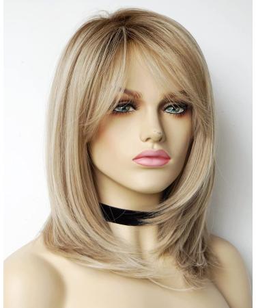Sandy Bob Blonde Wig for White Women - Medium Length Synthetic Wig with Dark Roots - Buy Online on GoSupps.com
