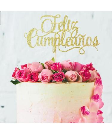 zxyxka Feliz Cumplea os Cake Topper - Spanish Happy Birthday Sign Happy Birthday Cake Toppers Birthday Party Decoration Supplies(Gold)
