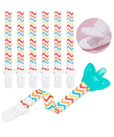 NiBaby 6-Pack Baby Teething Adjustable Length Pacifier Clip Universal Safety Holder Strap Premium Quality Modern Design Leash for Boys and Girls Teether or Soothie (Colorful Zigzag)
