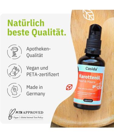Casida Carrot Oil 50 ml skin & hair naturally pure mixture of carrot seed oil and carrot root extract natural care & selftanning vegan - Buy Online on GoSupps.com