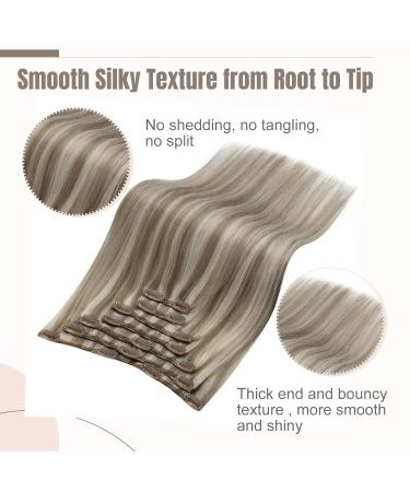 FSHINE Clip-In Hair Extensions - Real Human Hair Blonde Highlights & Ash Brown 7 Pcs 120g 35cm - #8P60 - Buy Online on GoSupps.com