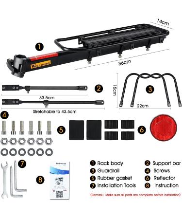 West Biking Adjustable Bike Cargo Rack - 110Lb Capacity, Universal Fit, Reflective Logo, Black - Buy Online on GoSupps.com