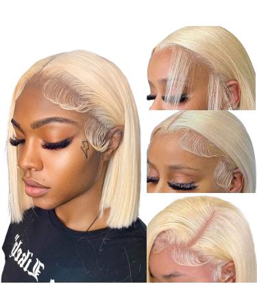 SUPERLOOK Blonde Bob Wig Human Hair 613 Lace Front Wig Human Hair 13X4 HD Transparent lace Front Bob Wig Human Hair Pre Plucked With Baby Hair 180% Density 613 Short Bob Wigs Human Hair for Women (10inch  13X4 613 Bob Wi...