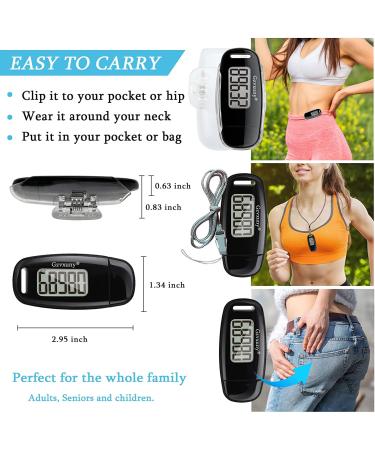 Gzvxuny 3D Pedometer with Clip and Strap, Simple Walking Step Counter, USB Rechargeable Accurate Step Counter, Daily Target Monitor, Exercise Time Black - Buy Online on GoSupps.com