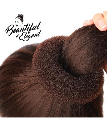Teenitor Donut Hair Bun Maker Set - 7 Pieces (Dark Brown) with Elastic Bands and Hair Pins - Buy Online on GoSupps.com