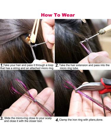 Black Hair Tinsel Kit - 6pcs, 1200 Strands, Heat Resistant Fairy Hair Extensions for Women, Girls, Kids - 47Inch Black - Buy Online on GoSupps.com