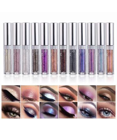 Hotiary Glitter Liquid Eyeshadow Metallic Pigments Shimmer Makeup Metals Gloss for Eyes Eyeliners Sparkling Eye Shadow Set Gift Shiny Pen Eyeliner Kit Long Lasting Waterproof 12 Colors Set