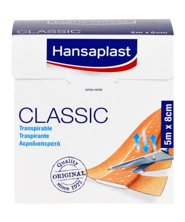 Hansaplast Classic Pflasters (5 m x 8 cm) cutable wound plasters with extra strong adhesive power flexible and breathable bandage material 1 piece (1 Pack) 5m x 8cm