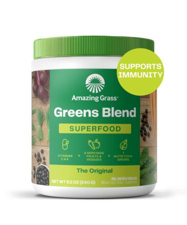Amazing Grass Greens Blend Superfood: Super Greens Powder Smoothie Mix with Organic Spirulina, Chlorella, Beet Root Powder, Digestive Enzymes & Probiotics, Original, 30 Servings 30 Servings (Pack of 1)