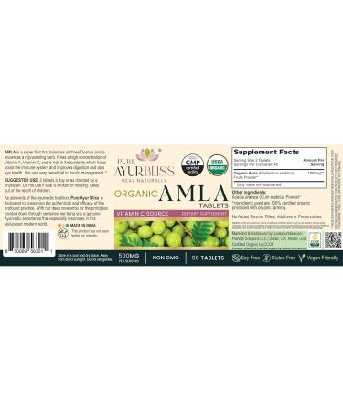 PureAyurbliss 100% Organic Amla Tablets Ayurvedic for Digestive Health Gut Balance and Immune Support Vegan Non-GMO Amla Capsules for Daily Vitality Skin Wellness & Natural Nutrition - 90 Count - Buy Online on GoSupps.com