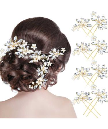 8 Pieces Wedding Hair Pins Bridal Hair Pins Rhinestone Flower Hair Pins Bridal Accessory for Women and Girls  Gold