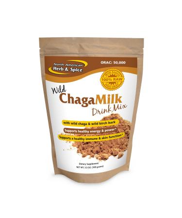 North American Herb & Spice ChagaMilk Drink Mix - 3.5 oz. - Adaptogen Adrenal Support Endurance & Stamina - Chaga Wild Mushroom Powder Whole Food Herbs - Non-GMO - 36 Servings