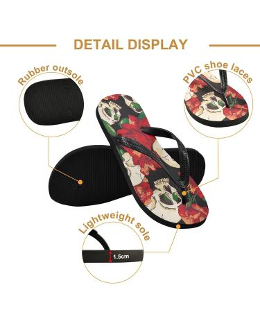 Mnsruu Sugar Skull Rose Floral Flip Flops - Multi-Color Sandals for Home Hotel Spa & Travel | Perfect for Men & Women - Buy Online on GoSupps.com