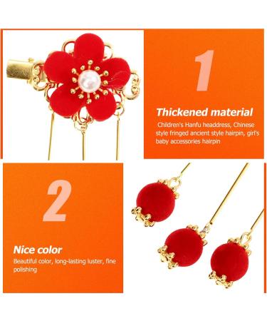 Holibanna Chinese Hair Clip 2 Pairs Chinese Style Hair Clip Japanese Handmade Flower Tassel Hairpin Headdress Kids Hairpins Hanfu Side Clip for New Year Kimono Costume Accessories Red - Buy Online on GoSupps.com