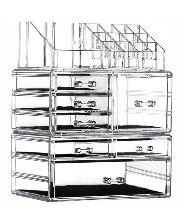 Cq acrylic Makeup Organizer Skin Care Large Clear Cosmetic Display Cases Stackable Storage Box With 7 Drawers For Vanity,Set of 3 Medium-7 drawers With Tray Top