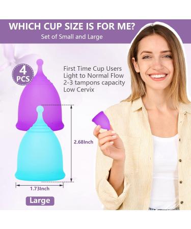 4 Pack Reusable Menstrual Cups Kit - Medical-Grade Silicone - Tampon and Pad Alternative - 4 Large Cups in Purple and Blue - Buy Online on GoSupps.com