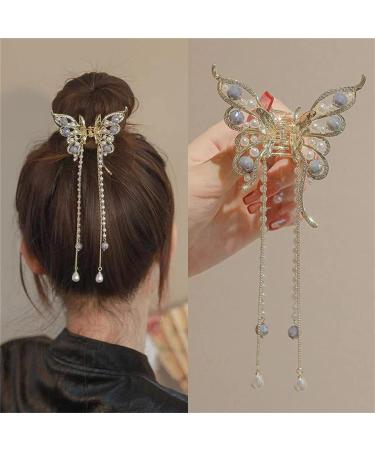 Sparkly Rhinestone Butterfly Hair Claw Clips - 2Pcs | French Style Vintage Hair Accessory - Buy Online on GoSupps.com