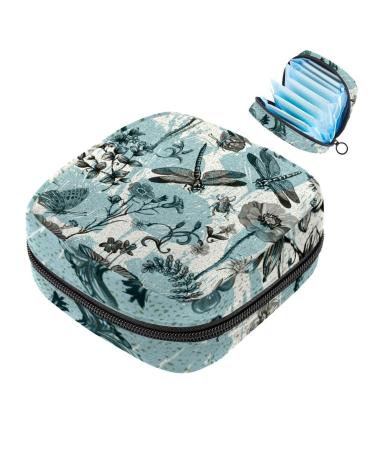 Storage bags for women's bandages aesthetic insect and flowers blue pattern portable menstrual pad bag panty liners tampons women's bandages storage holder for women school office