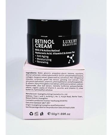 Inc Retinol Cream 3% - Anti-Aging Moisturizer with Hyaluronic Acid Vitamin E and Green Tea for Collagen Repair & Dark Spot Treatment - 50g - Buy Online on GoSupps.com