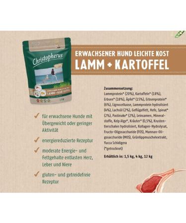 Christopher Light Grainfree - Complete Food for Adult Dogs with Overweight or Low Activity Dry Food Lamb + Potatoes Crocodile Size: Approx. 1 cm - Adult Dog - Buy Online on GoSupps.com