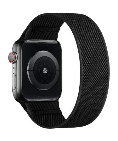 ENJINER Stretchy Nylon Solo Loop Bands Compatible with Apple Watch 38mm 40mm 41mm 42mm 44mm 45mm 49mm Ultra iWatch Series 8 7 6 SE 5 4 3 2 1 Strap, Sport Elastic Braided No Buckles Women Men Wristband Black 38/40/41mm S(wrists 5.43