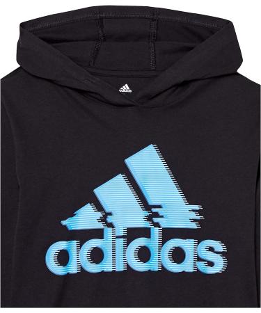 adidas Boys' Long Sleeve Cotton Linear Logo Hooded T-Shirt - Black/Blue (Large) - Buy Online on GoSupps.com