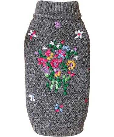 Petyoung Dog Sweater with Flower Embroidery | Warm Soft Winter Clothing for Small & Medium Dogs | L. Gray - Buy Online on GoSupps.com