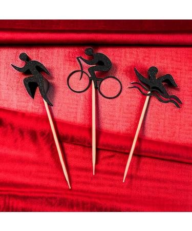 Morndew 24 PCS Black Glitter Triathlon Cupcake Toppers Swimming Running Cycling Picks for Sports Theme Party Anniversary Party Birthday Party Baby Shower Wedding Party Decorations - Buy Online on GoSupps.com