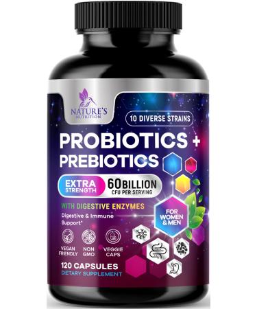 Daily Probiotic for Women & Men 60 Billion CFU 10 Strains Supplement Lactobacillus Probiotics - Digestive Gut & Immune Health Support - Supports Occasional Constipation Gas & Bloating - 120 Capsules 120 Count (Pack of 1)