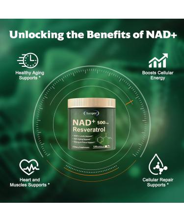 Tecepec NAD+ Supplement 650mg Liposomal NAD+ Supplement with Resveratrol Boosts NAD+ Level Cellular Energy & Anti-Aging | 120 Vegan Capsules for Women & Men - Buy Online on GoSupps.com