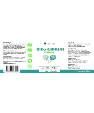 Uridine Monophosphate | 250 mg | 60 g lules v g taliennes | Soutien haute dose pour le cerveau la m moire et le syst me nerveux | 2 mois de stock | Compl ment alimentaire certifi GMP - Buy Online on GoSupps.com