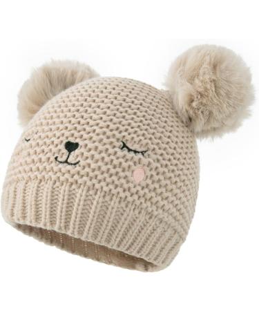 XYIYI Baby Kids Winter Warm Knit Hat with Crochet Fur Pom Beanie Cap - Bear Khaki | 6-24 Months Boys Girls - Buy Online on GoSupps.com