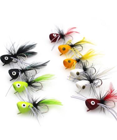 FishingPepo Fly Fishing Poppers, Topwater Fishing Lures Bass Crappie Bluegill Sunfish Panfish Trout Salmon Perch Steelhead Flies for Fly Fishing Bass Panfish Bluegill Trout Salmon 10pcs