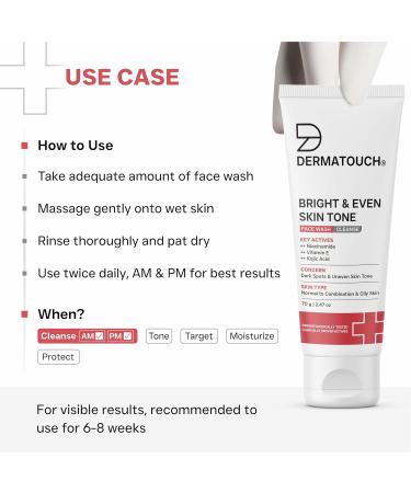 DERMATOUCH Clear and even facial cleanser with niacinamide vitamin E and kojic acid Daily Gentle Facial Cleanser for Tan Pigmentation Uneven Tone 70G - Buy Online on GoSupps.com
