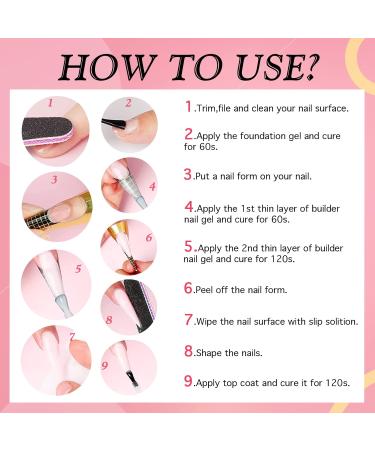 Rechoo Builder Gel for Nails - 15ml Pink Nail Extension Set with 50 Nail Forms | 5 in 1 UV Harder Gel for French Nail Art & Design - Buy Online on GoSupps.com
