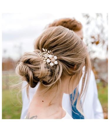 SWEETV Gold Bridal Hair Clip,Floral Bridal Hair Comb Barrette Flower Hair pieces for Brides Wedding - Buy Online on GoSupps.com