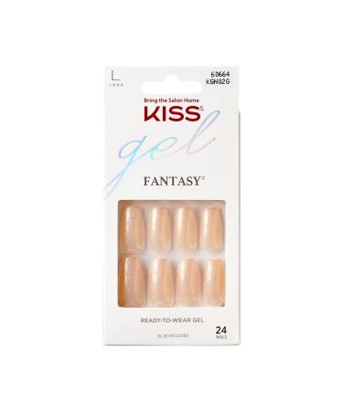 KISS Gel Fantasy Collection Glue-On Manicure Kit Rock Candy Long Length Square Fake Nails Includes 28 False Nails Nail Glue Nail File and Manicure Stick