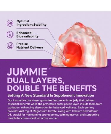 Magnesium Citrate Gummies 420mg for Adult - Dual Layer - w/10 Billion CFU - 5 Strains Probiotics & Calcium, D3, Biotin, Iron, B6, B12, Folate, Support for Bone, Nerve, Relaxation, Muscle - Vegan 60Cts - Buy Online on GoSupps.com