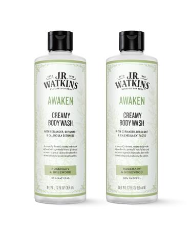J.R. Watkins Awaken Creamy Moisturizing Body Wash Cleanses & Stimulates Senses Natural Rosemary & Rosewood 12 oz (Pack of 2)