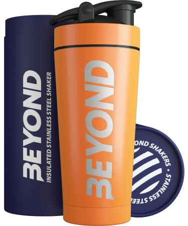 Beyond Fitness Premium Insulated Stainless Steel Protein Mixer Shaker Supplement Bottle - Metal and BPA Free Orange