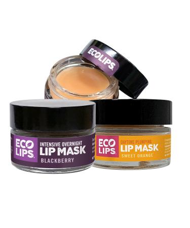 Eco Lips Daily Plumping Lip Mask with Hyaluronic Acid + Overnight Intensive Lip Mask with Gotu Kola 2-pack by Eco Lips 100% Natural. Made in USA Daytime & Overnight Masks