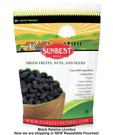 Sunbest Natural Black Raisins - Jumbo, Seedless, Non-GMO, Vegan, Kosher - 3 Lbs - Buy Online on GoSupps.com