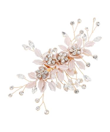 Minkissy bridal bouquet wedding clips for hair for the bride flower hair clips for women flower hair clips for the bride rhinestone bridal hair crest crystal lady bracket street gold