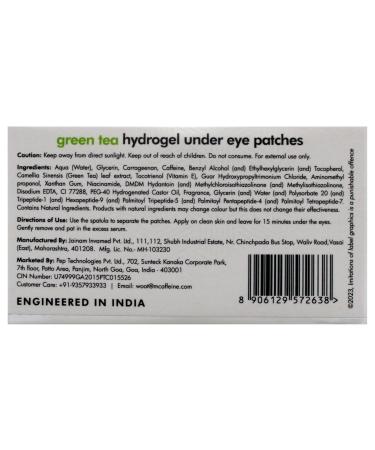 mCaffeine Green Tea Hydrogel Under Eye Patches | Reduce Dark Circles Fine Lines & Wrinkles | 30 Pairs Cooling Mask for Instant De-Puffing - Buy Online on GoSupps.com