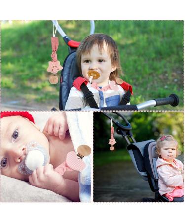 Buy 2-Piece Baby Pacifier Chain - Heart & Star Pattern Pacifier Strap with Wooden Clip & Storage Bag - Perfect Gift for Newborn Girls in Pink - Buy Online on GoSupps.com