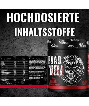 Road to Hell 2.0 Ultra Hardcore Pre Workout Booster - Vegan Powder with ATP L-Arginine Citrulline & Caffeine - 400g | Sportstudio Popeye Ice Tea Peach Flavor - Buy Online on GoSupps.com