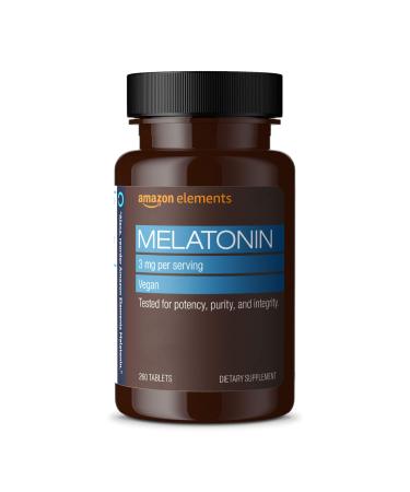 Amazon Elements Melatonin 3mg Vegan Unflavored 260 Tablets 8 Month Supply (Packaging may vary) 260 Count (Pack of 1)