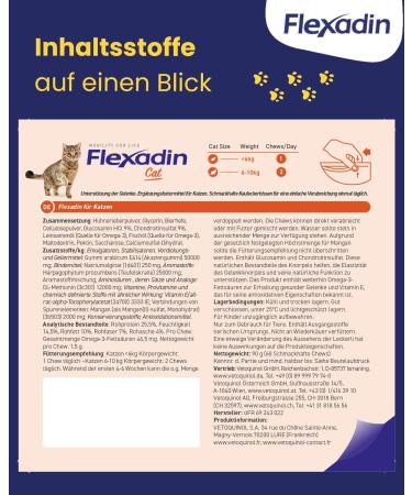 Flexadin Cat - Joint Health Treats with Glucosamine Chondroitin & Omega-3 | 60 Natural Cat Joint Supplements - Buy Online on GoSupps.com