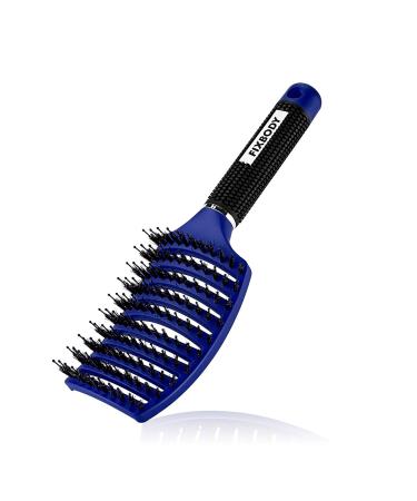 FIXBODY Boar Bristle Hair Brush - Curved & Vented & Oversize Design Detangling Hair Brush for Women Long, Thick, Curly and Tangled Hair Blow Drying Brush(Blue)